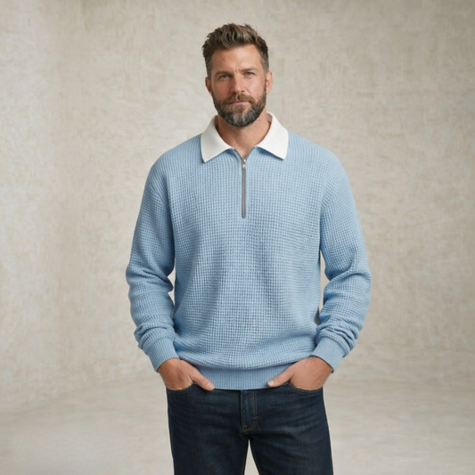 Alexander | Waffle Knit Collar Sweater with Zipper