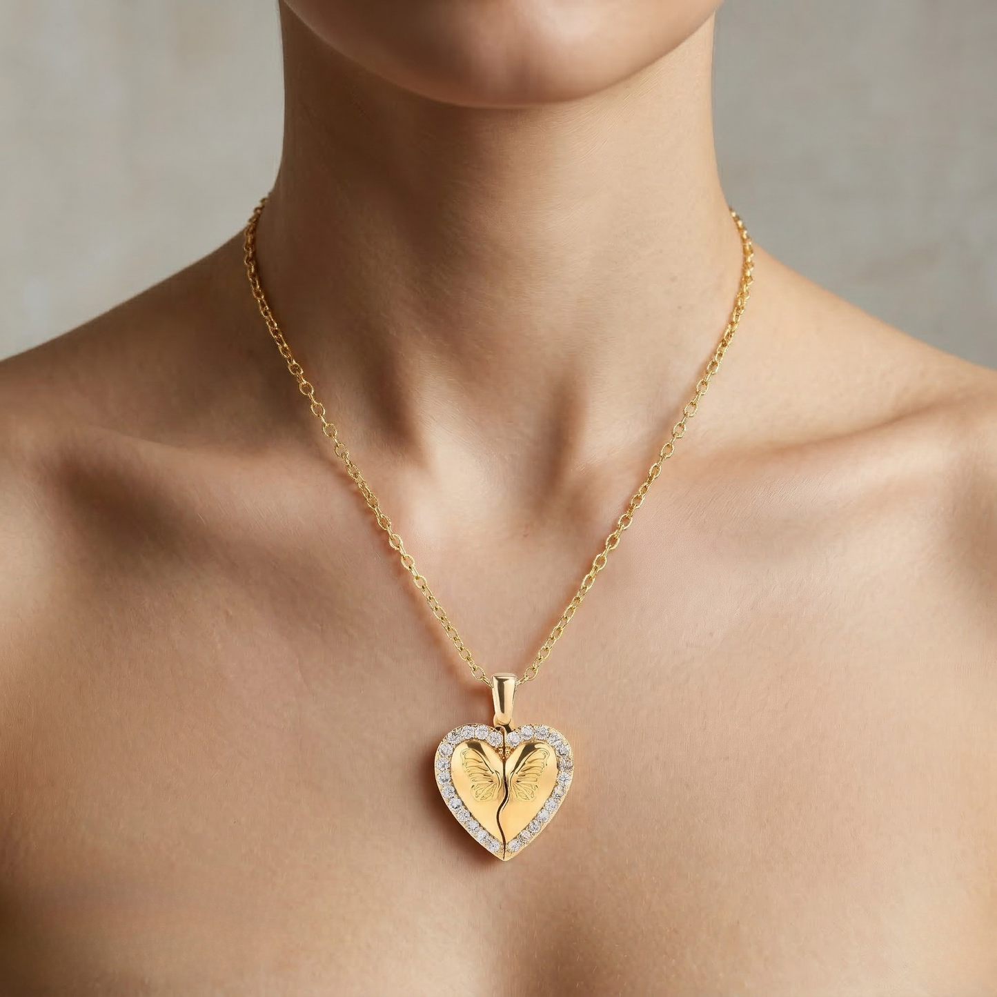 Camille | Gold-Plated Butterfly & Heart Pendant