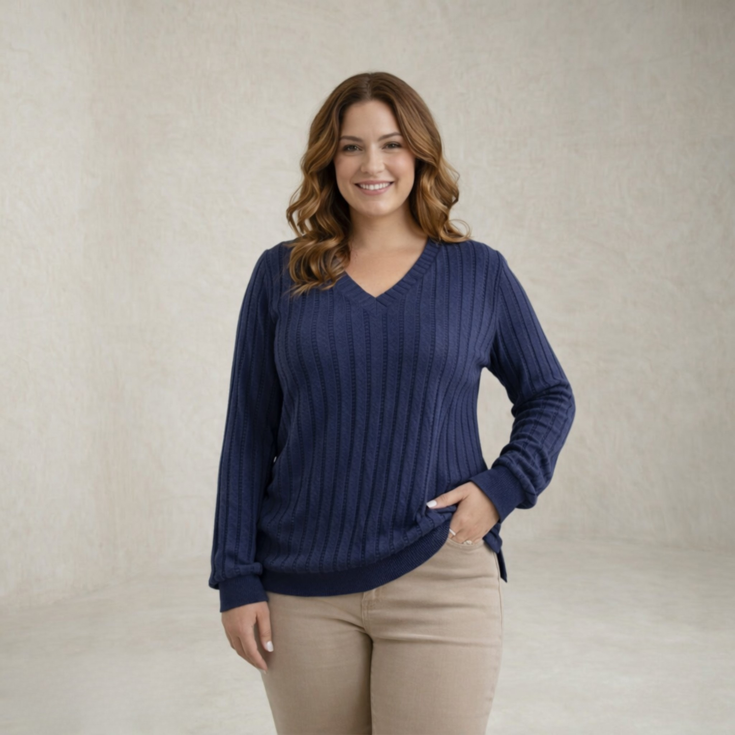 Ellie | Ribbed V Neck Sweater