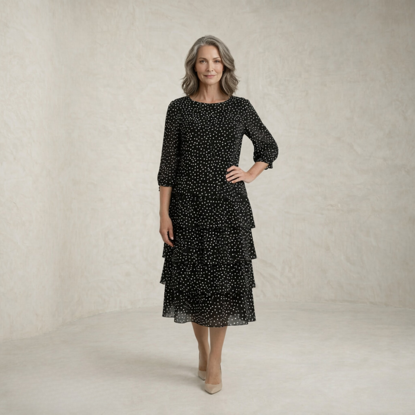 Isla | Tiered Polka Dot Midi Dress