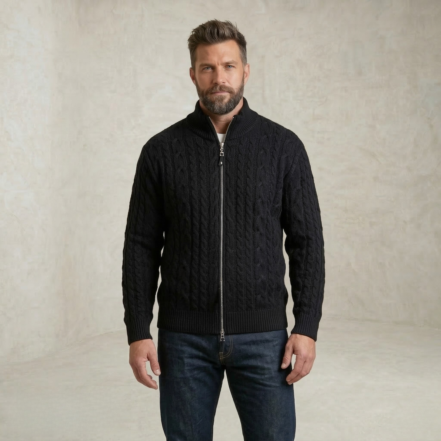 Liam | Cable Knit Sweater with Zipper