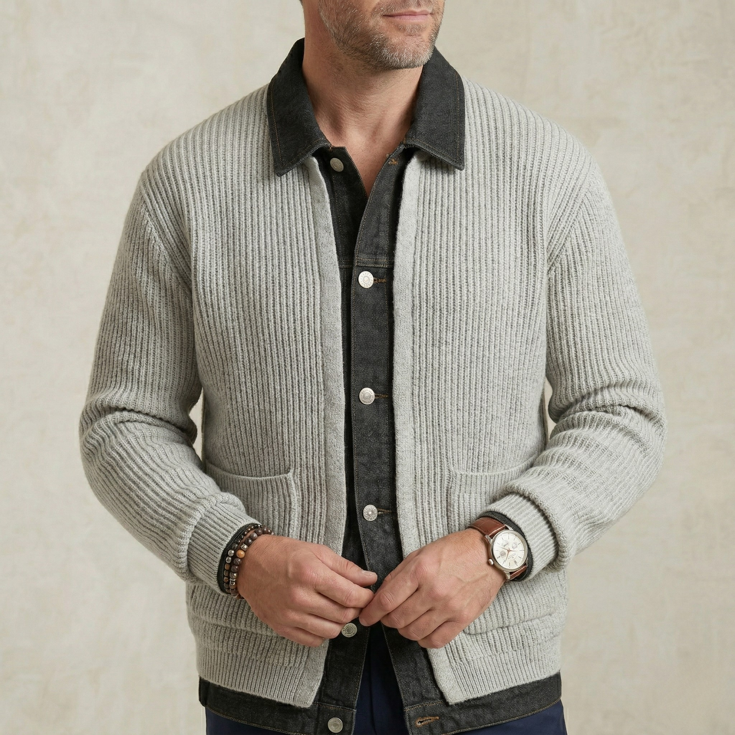 Liam | Wool & Denim-Lined Cardigan Jacket