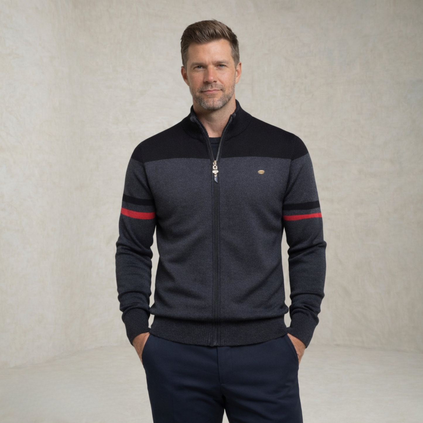 Lucas | Contrast Stripe Sweater with Zipper