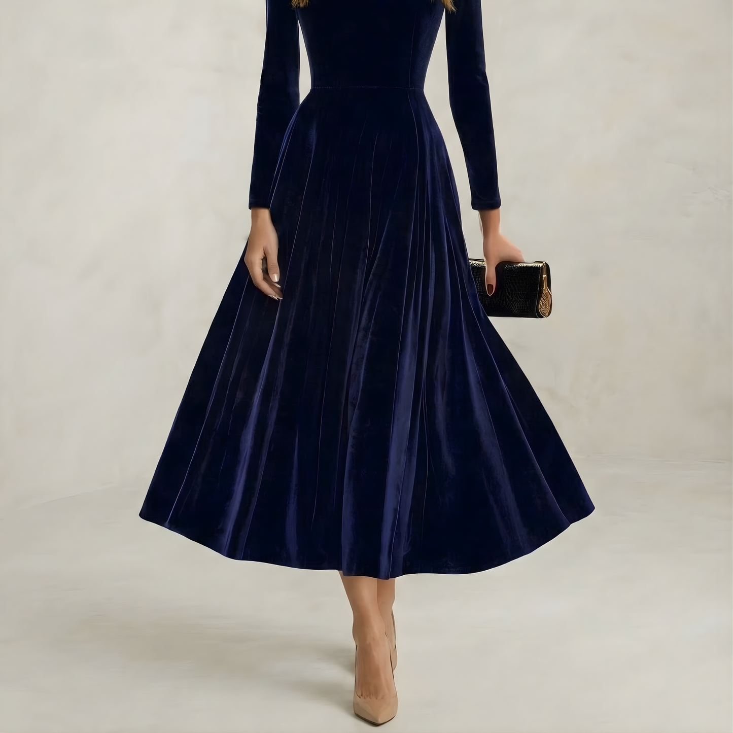 Isla | Deep Sea Long-Sleeve Midi Dress