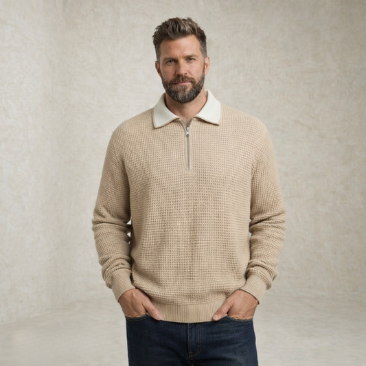 Alexander | Waffle Knit Collar Sweater with Zipper