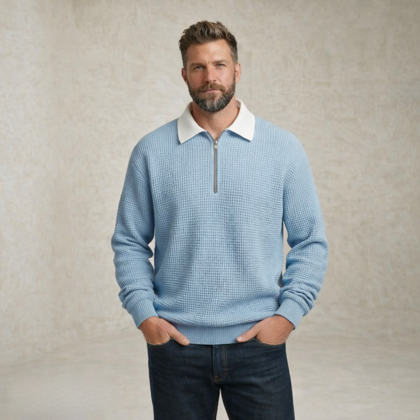 Alexander | Waffle Knit Collar Sweater with Zipper