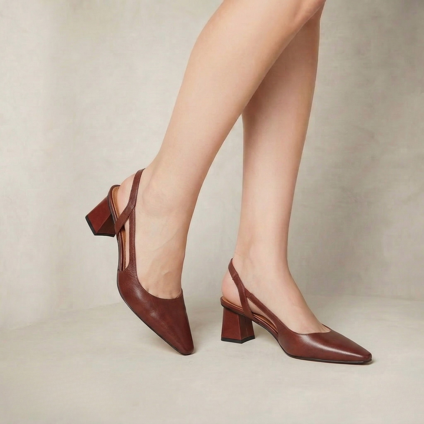 Annelise | Flared Block Heel Leather Pumps