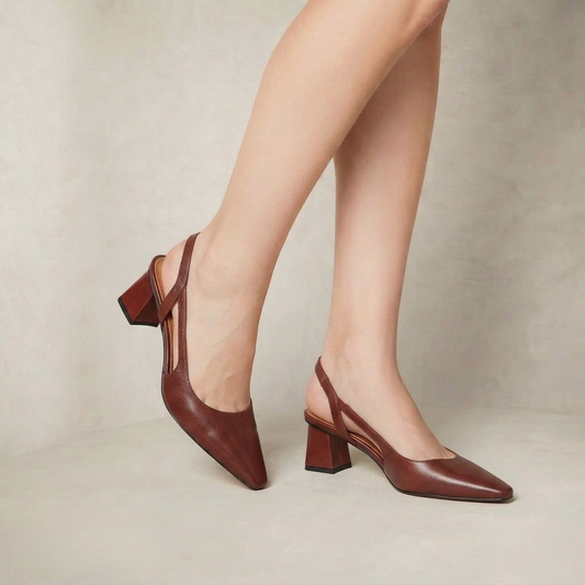 Annelise | Flared Block Heel Leather Pumps