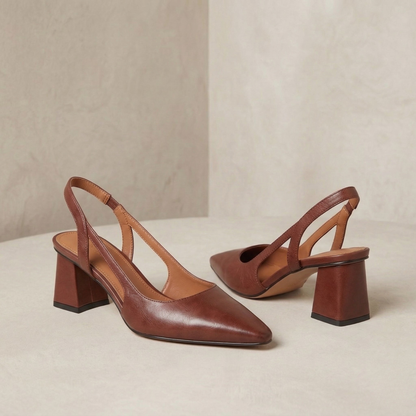 Annelise | Flared Block Heel Leather Pumps