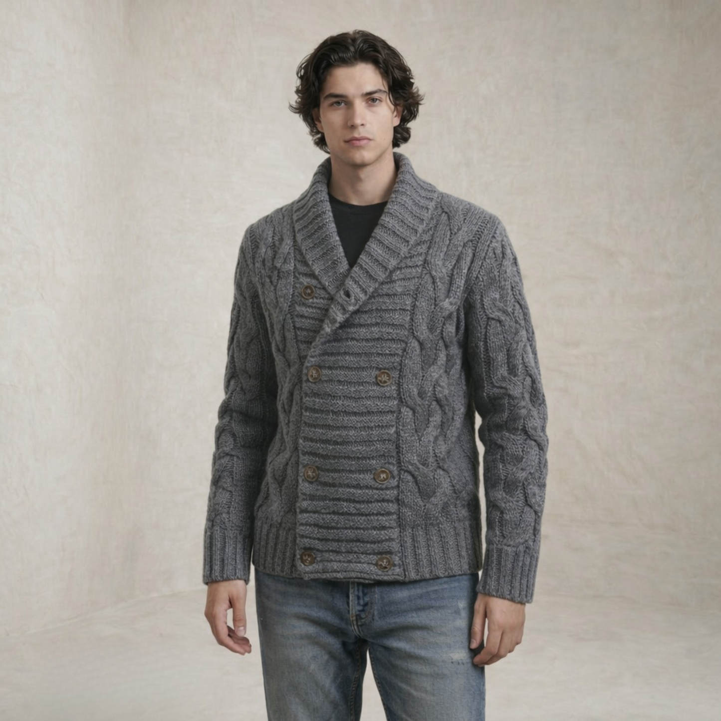 Benjamin | Shawl Collar Cable Knit Knitted Jacket