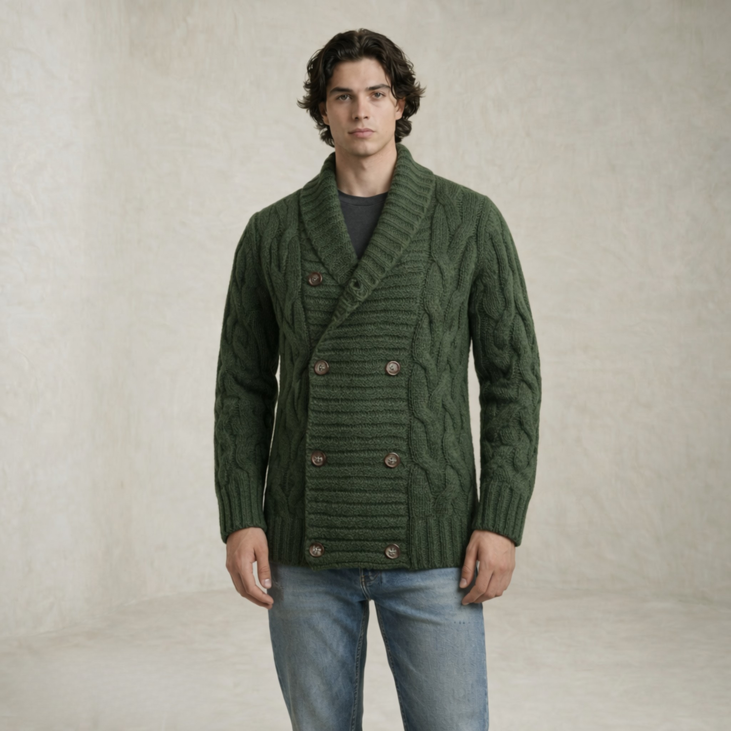 Benjamin | Shawl Collar Cable Knit Knitted Jacket