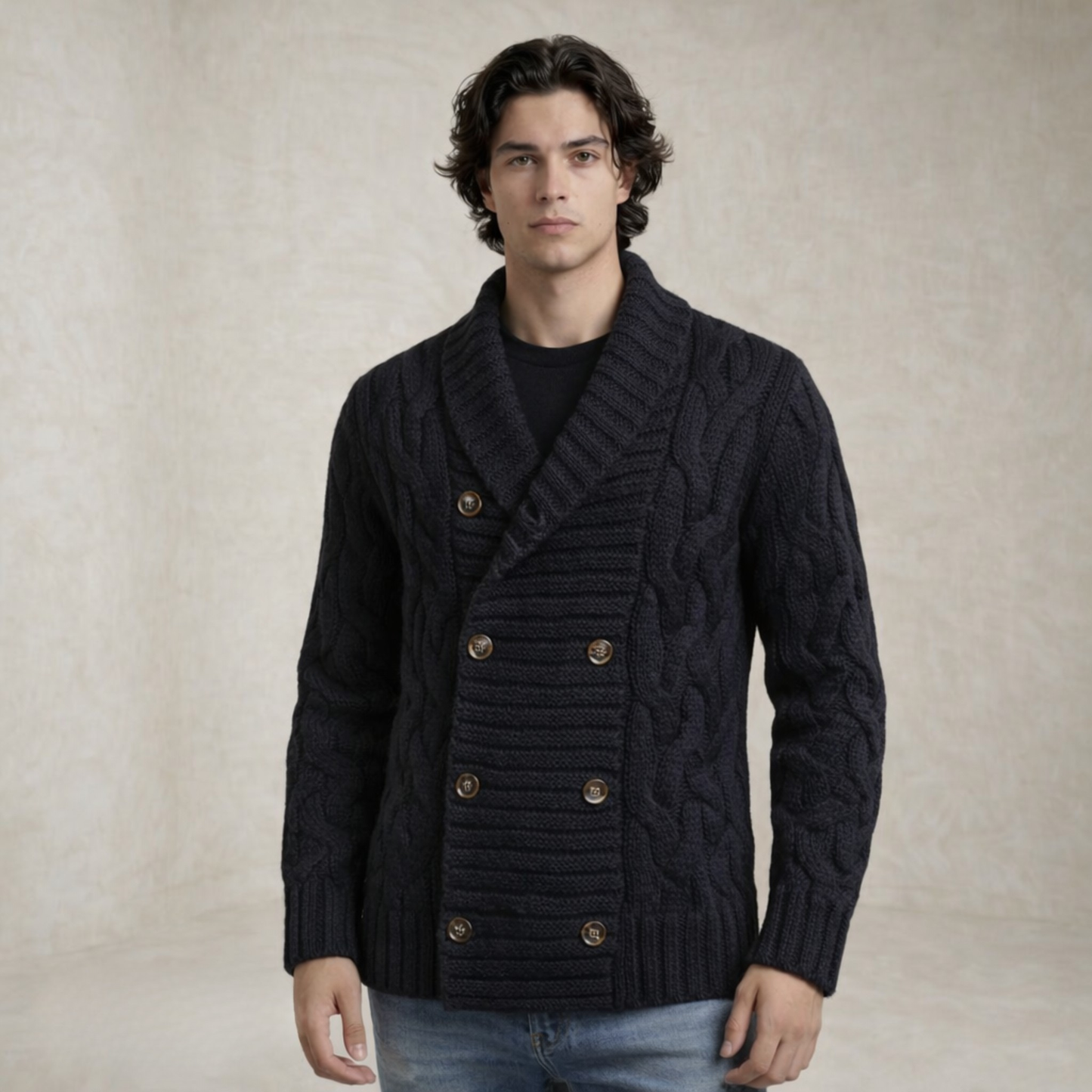 Benjamin | Shawl Collar Cable Knit Knitted Jacket