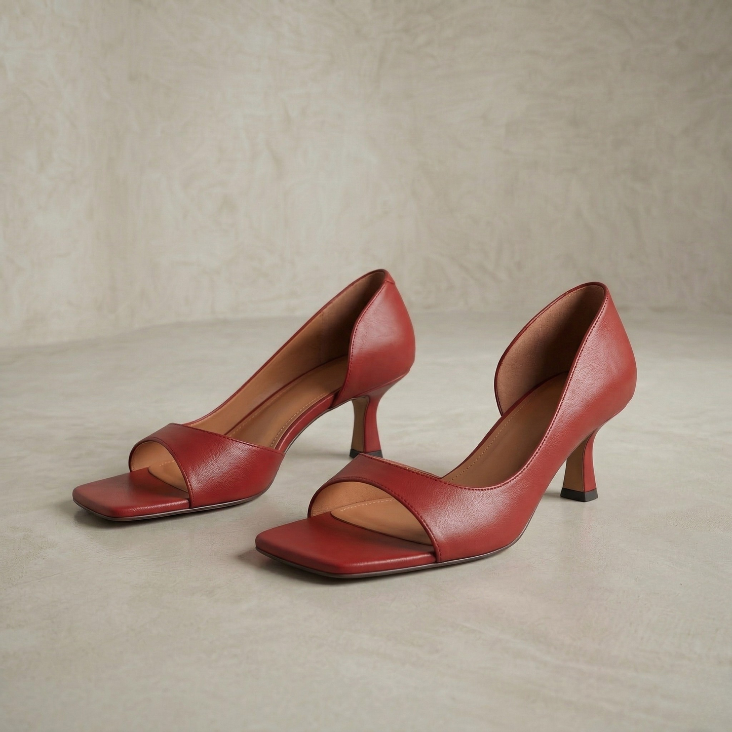 Brenda | Square Toe Leather Heels