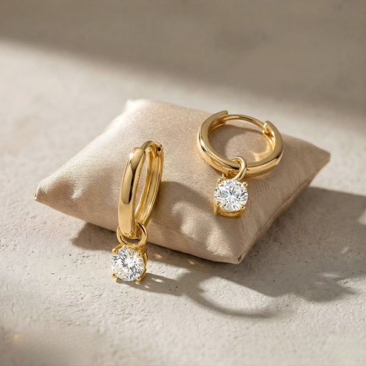 Brigette | Gold-Plated Moon Drop Stone Hoops