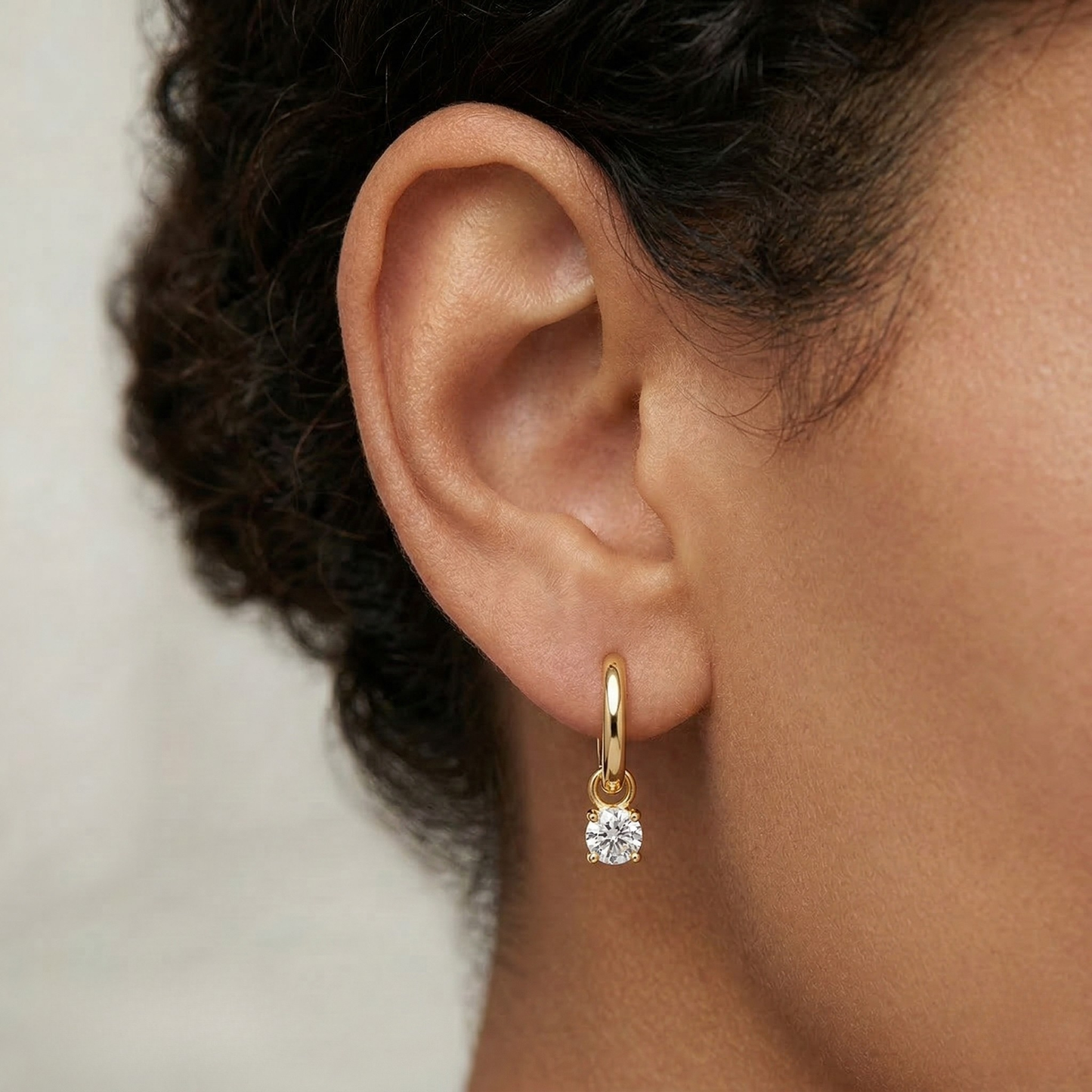 Brigette | Gold-Plated Moon Drop Stone Hoops