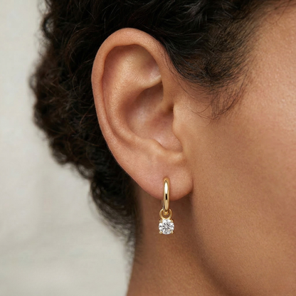 Brigette | Gold-Plated Moon Drop Stone Hoops