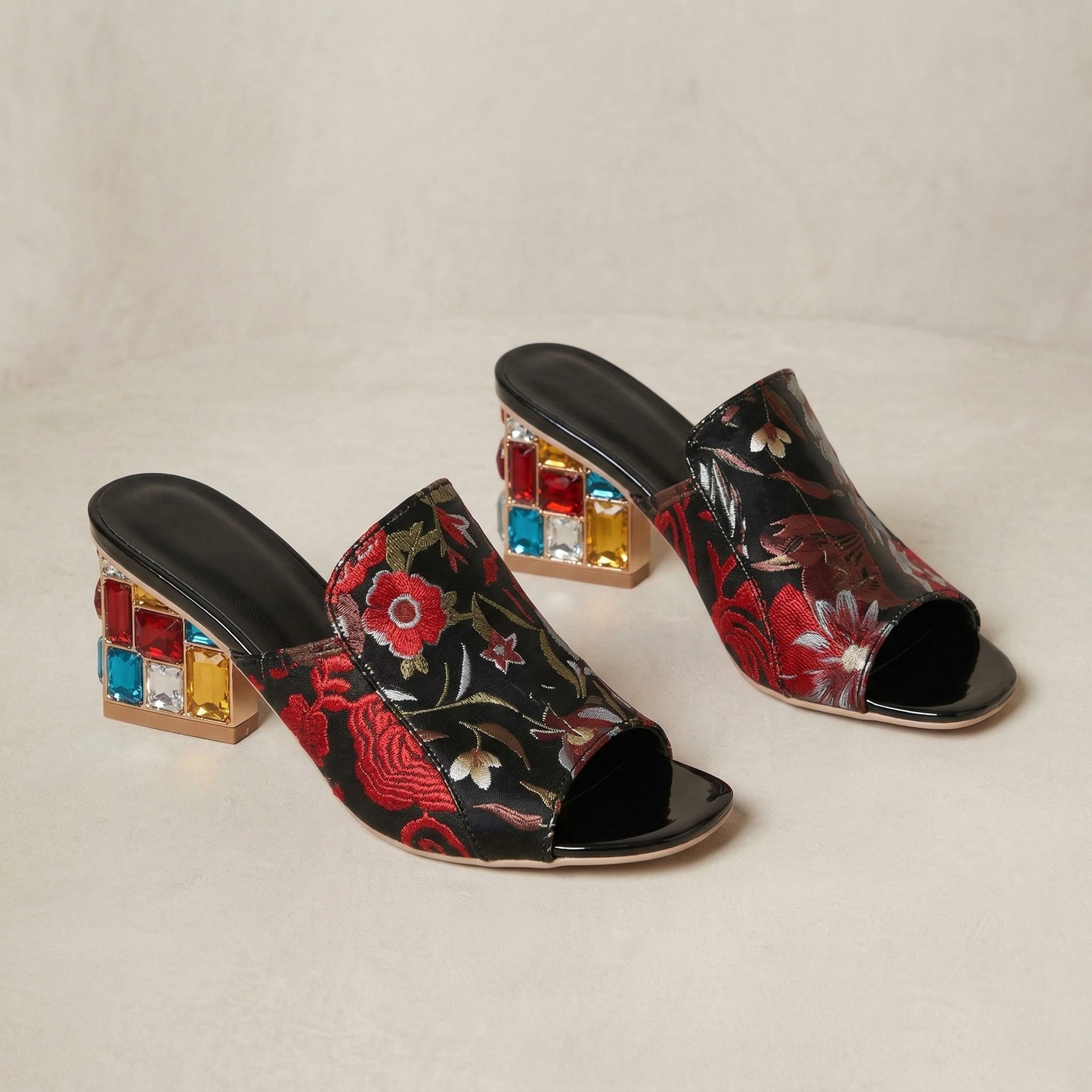 Daphne | Mosaic Embroidered Block Heels