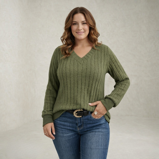 Ellie | Ribbed V Neck Sweater