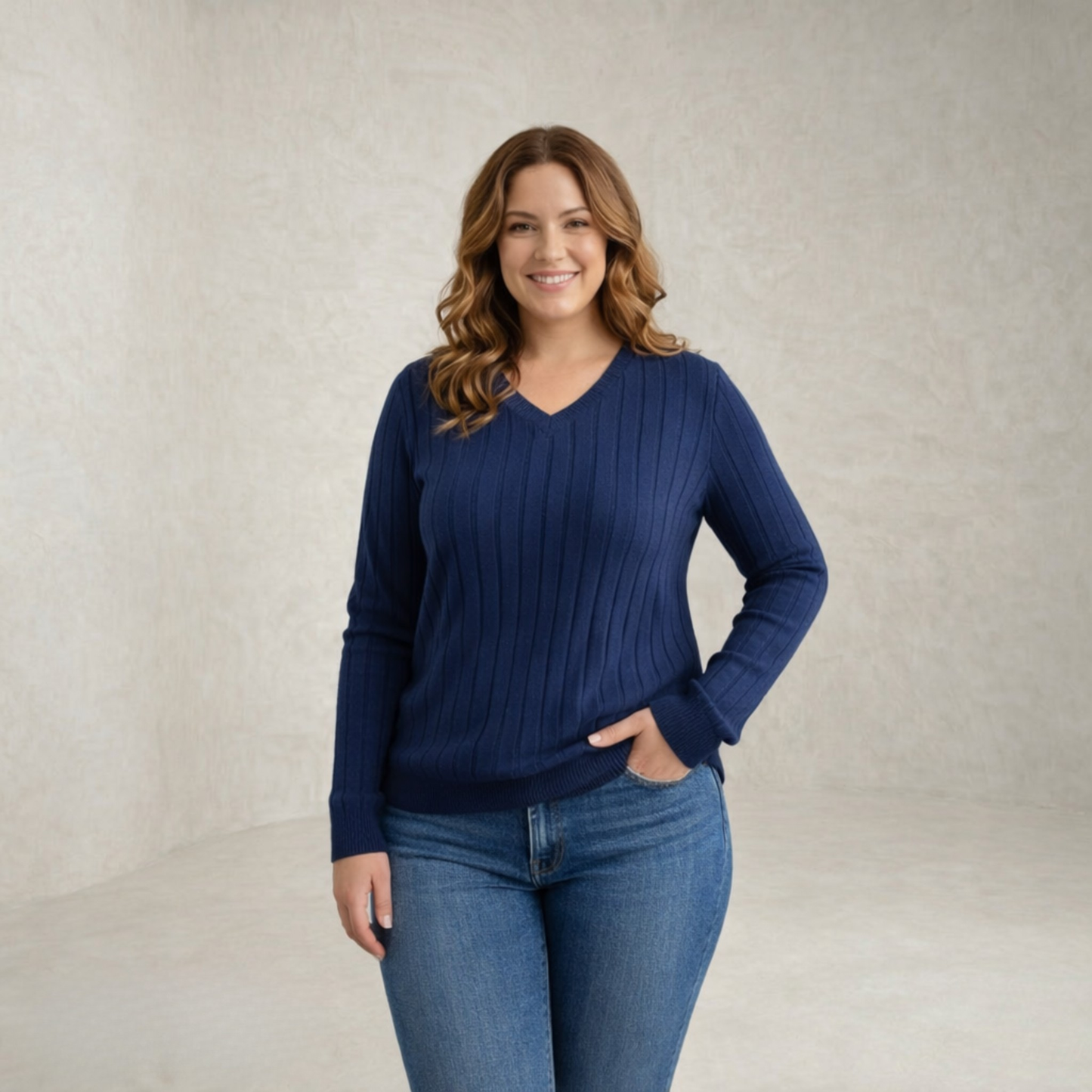 Ellie | Ribbed V Neck Sweater