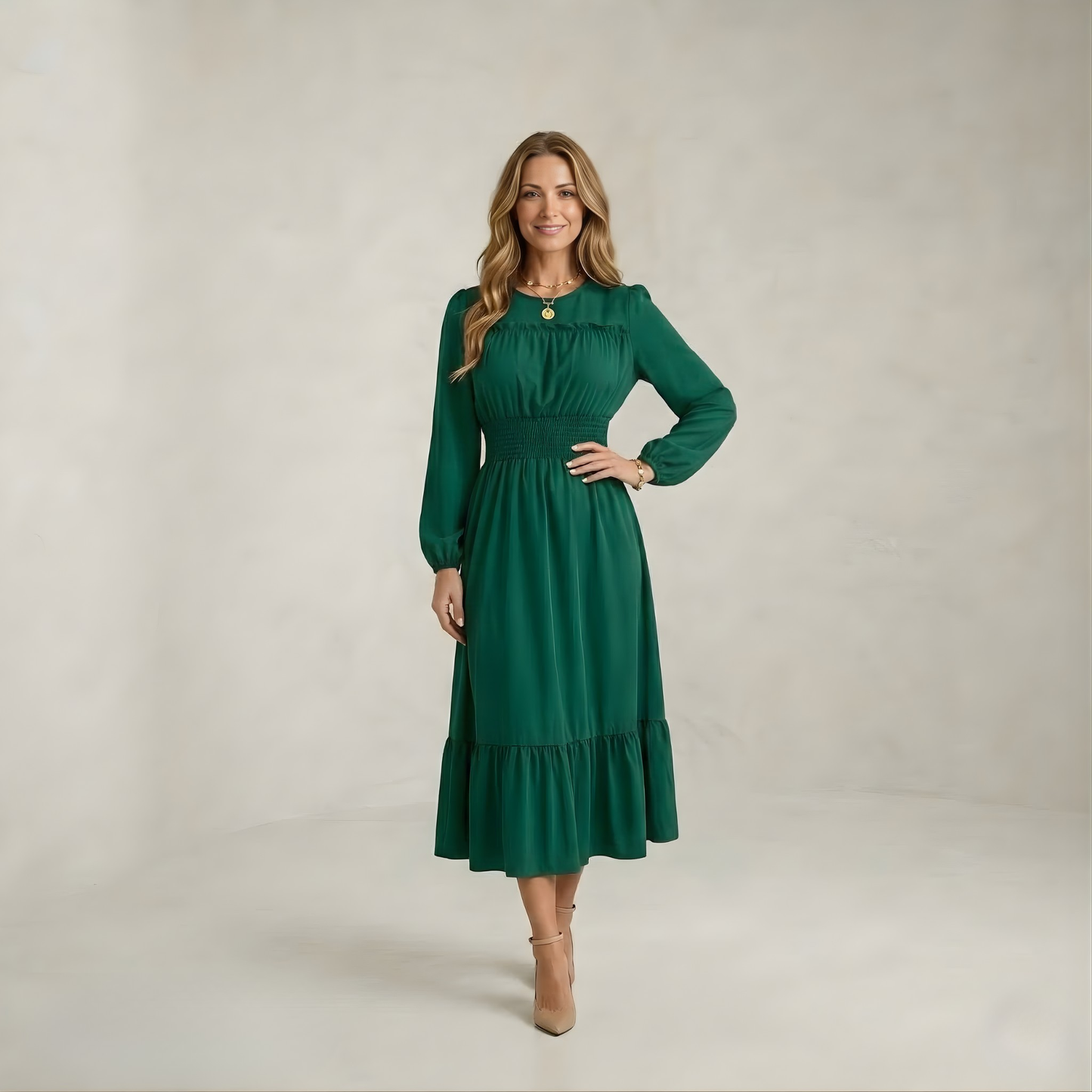 Hannah | Refined Ruffle-Hem Midi Dress