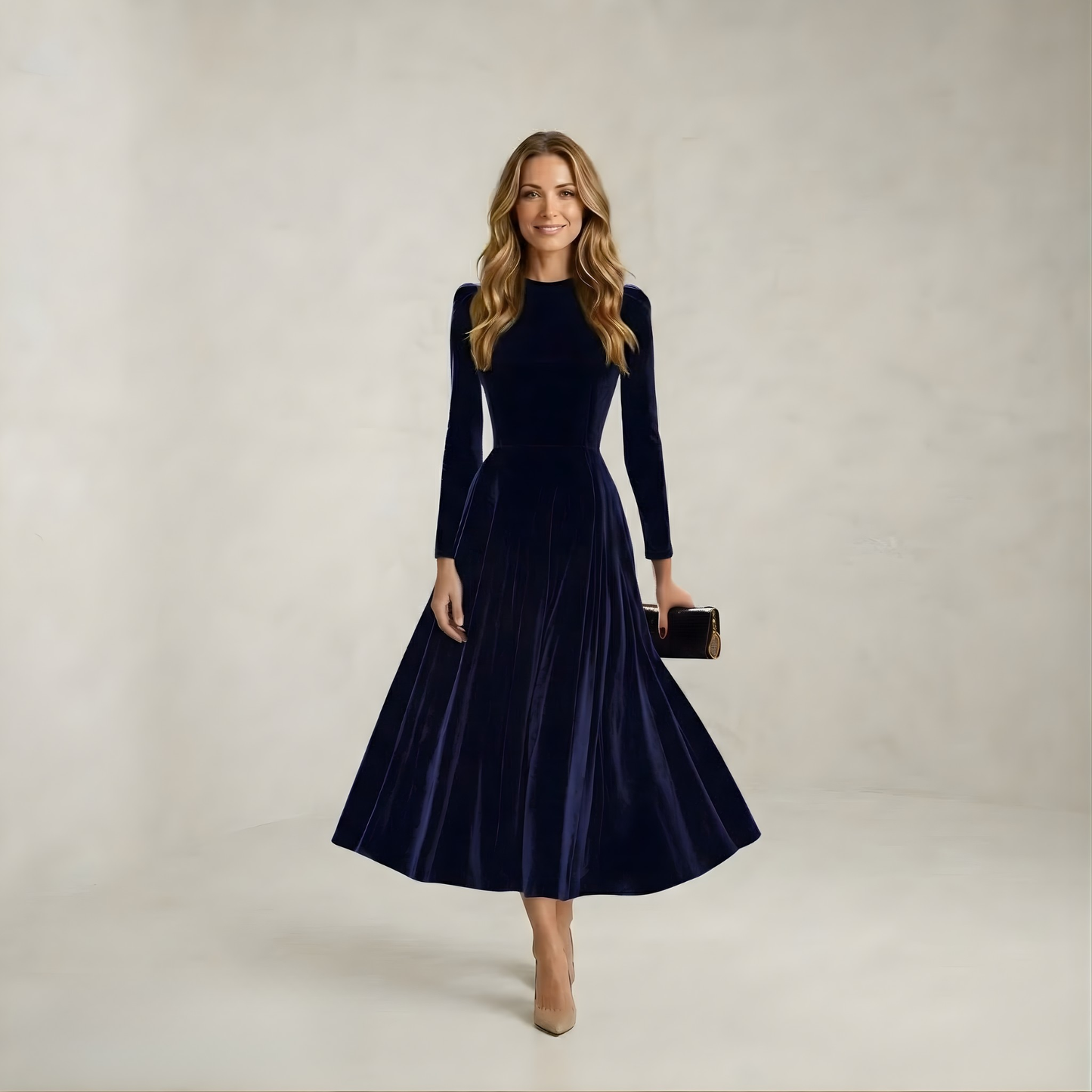 Isla | Deep Sea Long-Sleeve Midi Dress