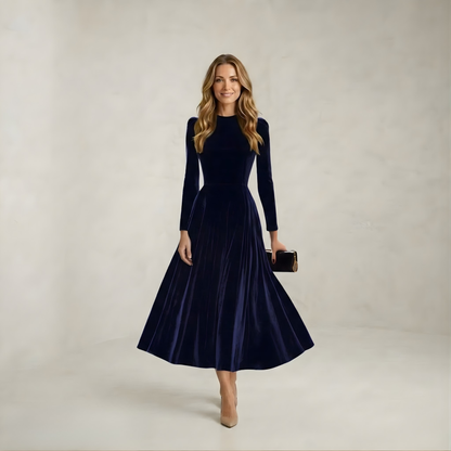 Isla | Deep Sea Long-Sleeve Midi Dress