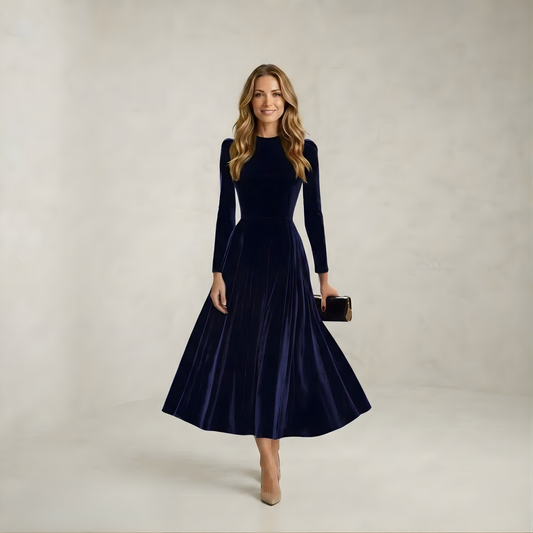 Isla | Deep Sea Long-Sleeve Midi Dress