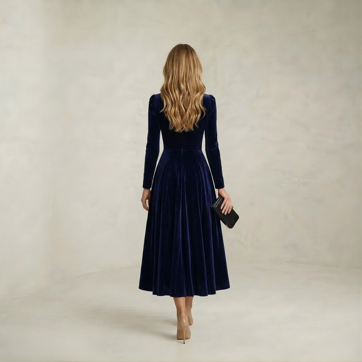 Isla | Deep Sea Long-Sleeve Midi Dress