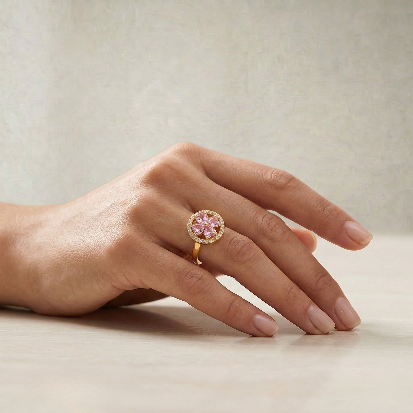 Jenna | Pink Heart Bloom  Gold Ring
