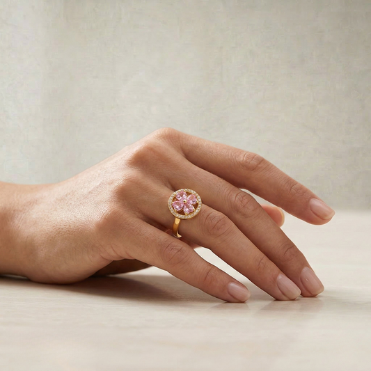 Jenna | Pink Heart Bloom  Gold Ring