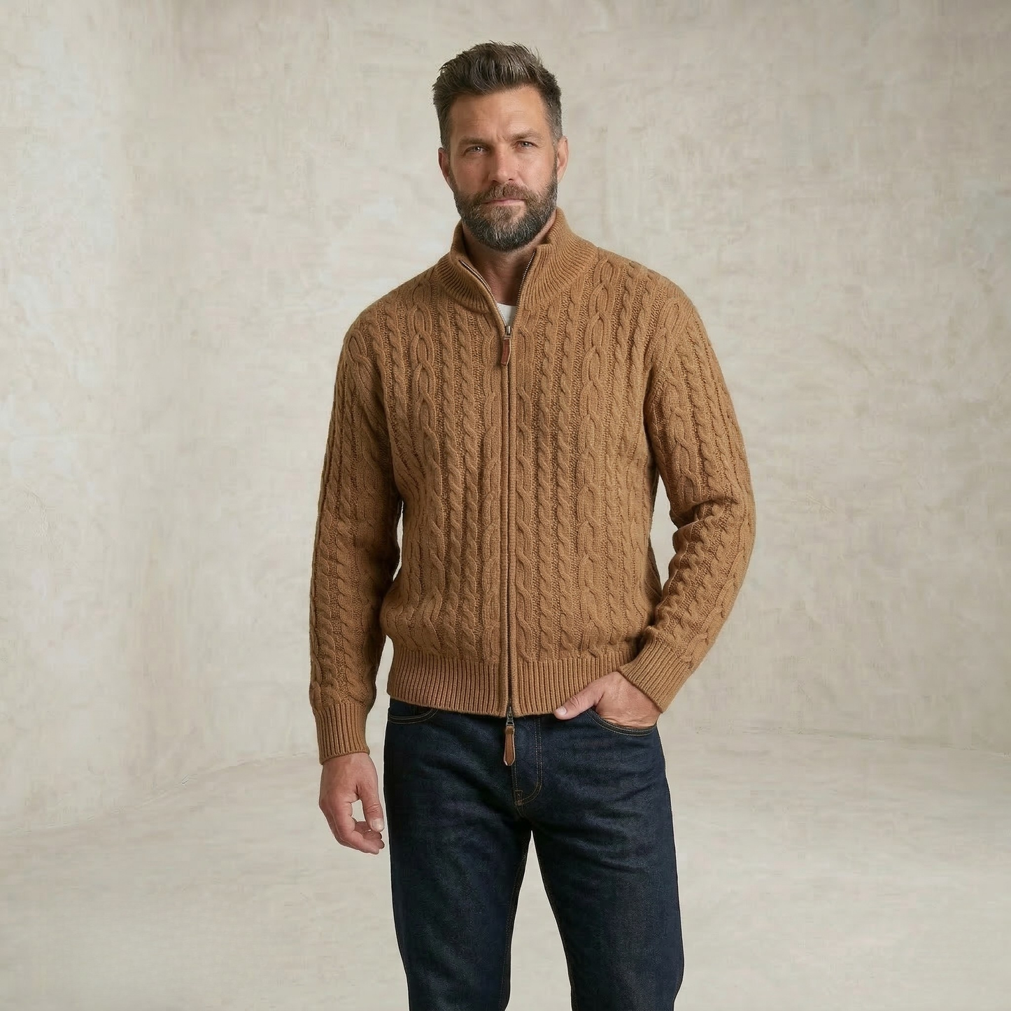 Liam | Cable Knit Sweater with Zipper