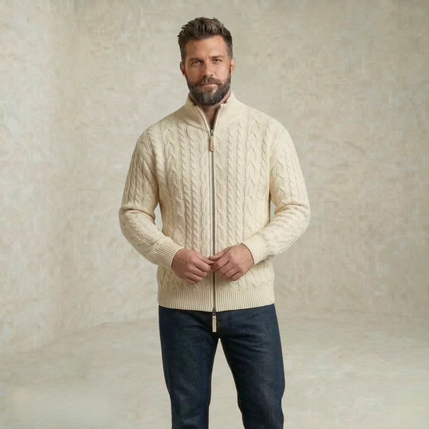 Liam | Cable Knit Sweater with Zipper
