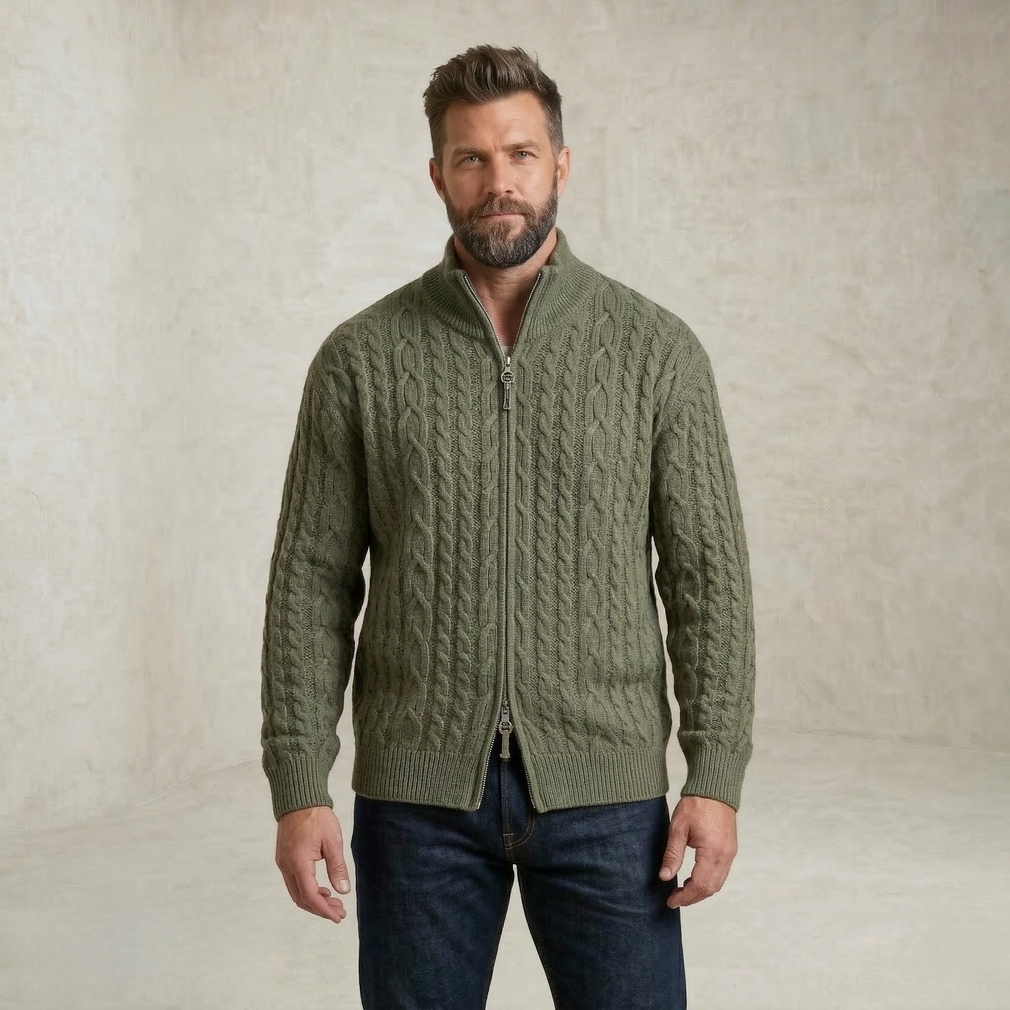 Liam | Cable Knit Sweater with Zipper