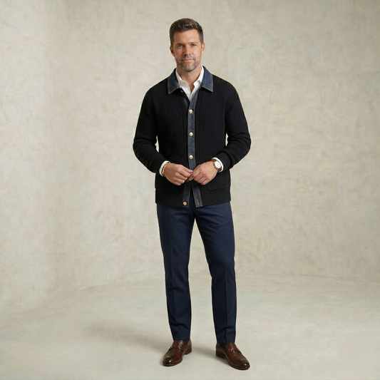 Liam | Wool & Denim-Lined Cardigan Jacket