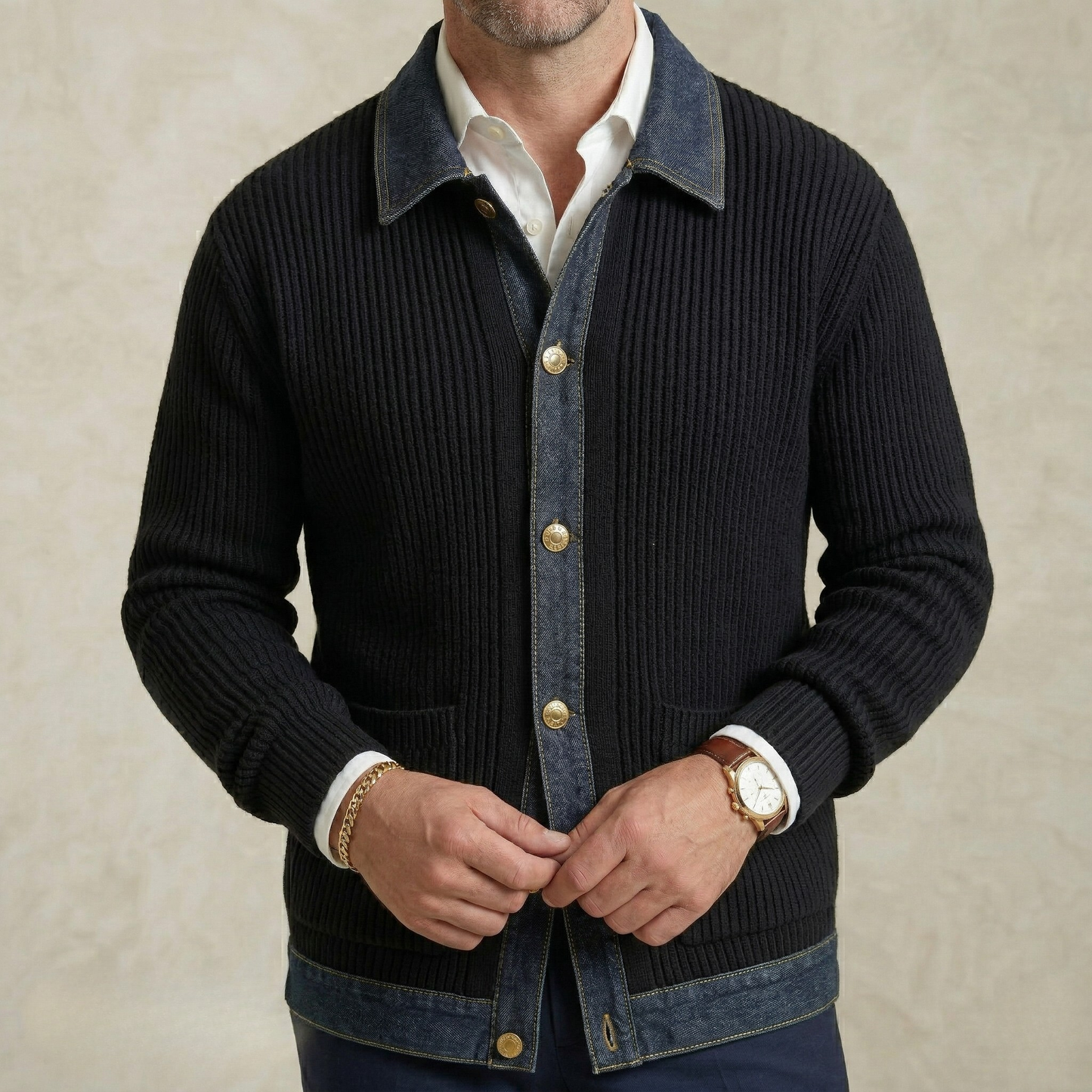 Liam | Wool & Denim-Lined Cardigan Jacket