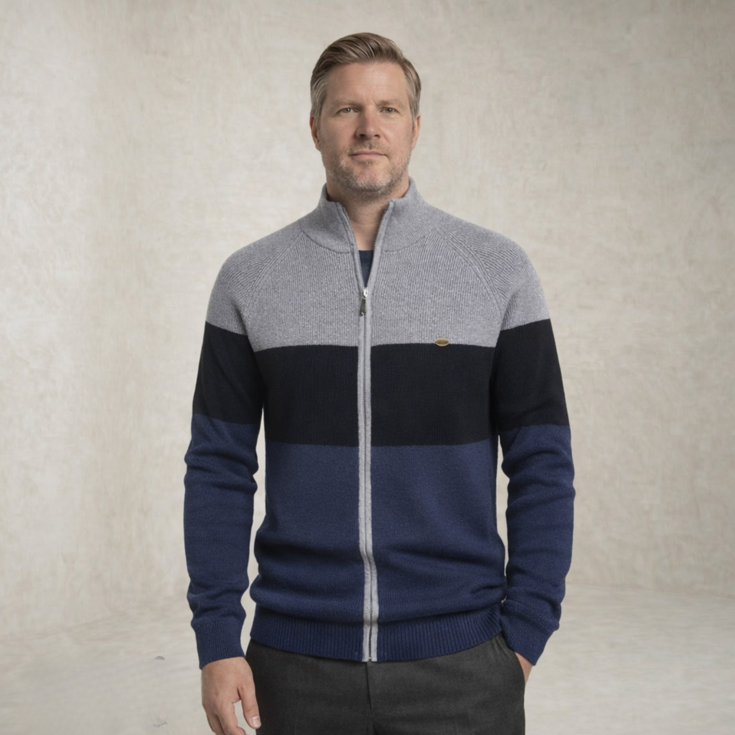Logan | Color-Block Ribbed Sweater with Zipper