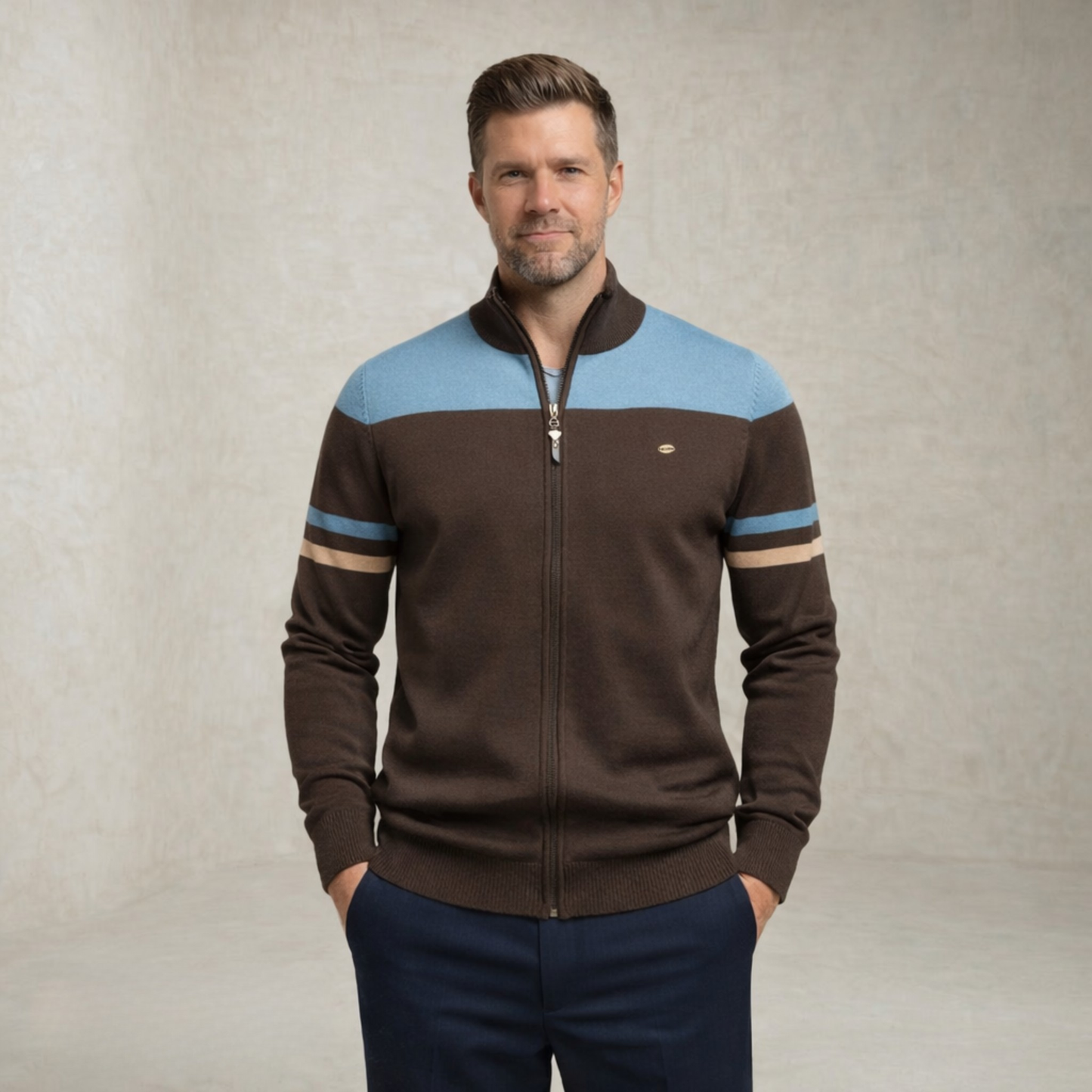 Lucas | Contrast Stripe Sweater with Zipper
