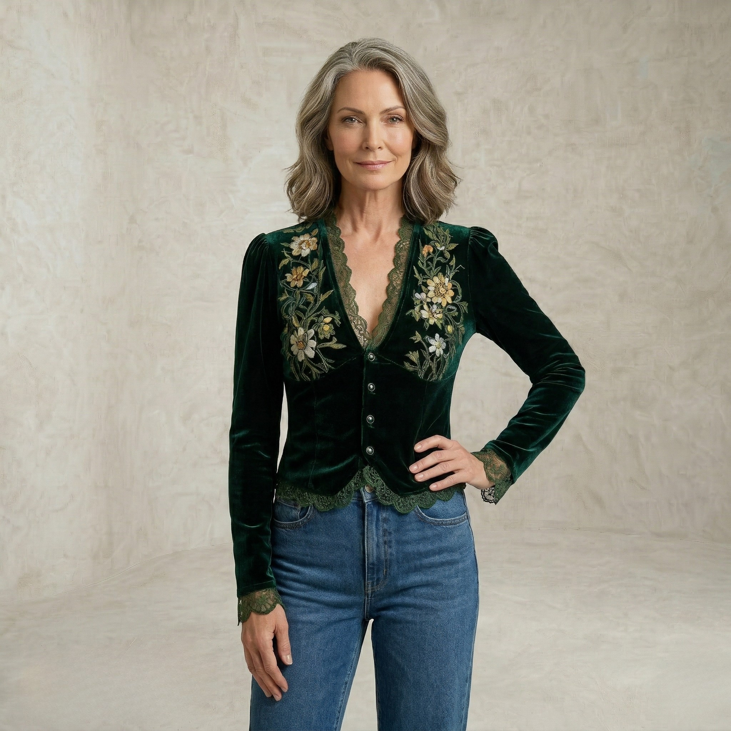 Lucia | Velvet Embroidered Blossom Velvet embroidered Blouse