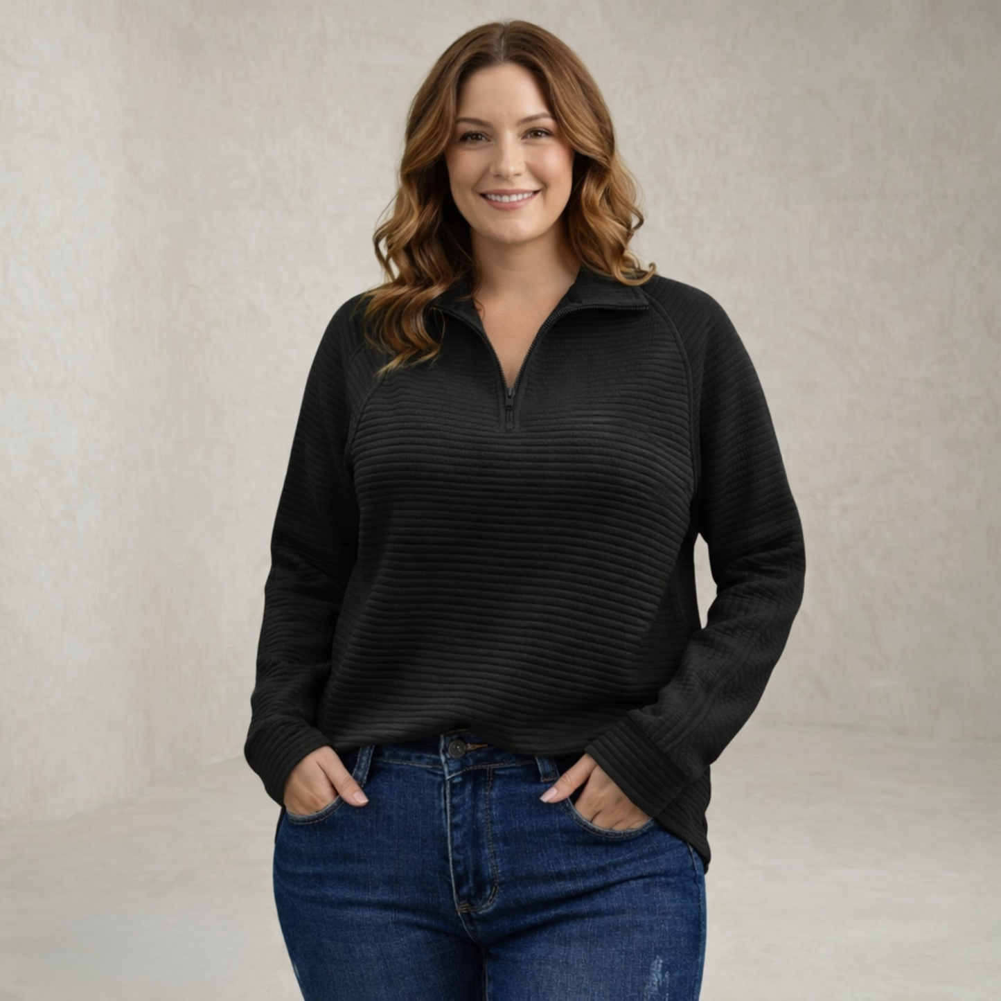 Madison | Ribbed Half Zip Sweater