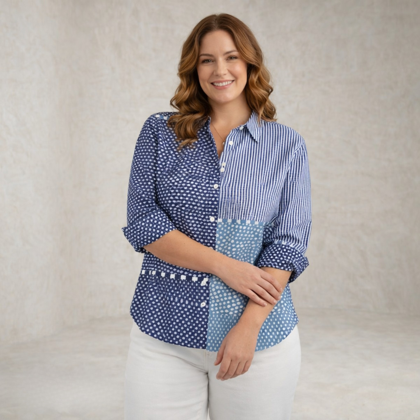 Marcia | Ocean Patchwork Print Patchwork Blouse