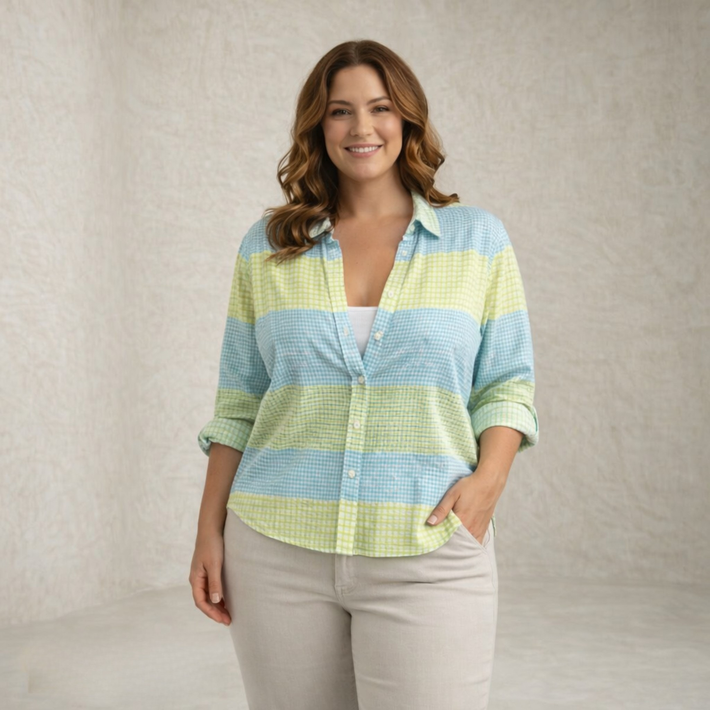 Margaret | Pastel Grid Check Grid-pattern Blouse