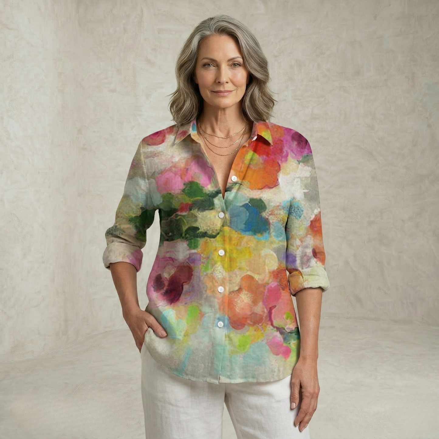 Natasha | Watercolor Petal Print Printed Blouse