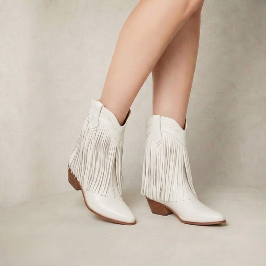 Oriana | Layered Fringe Western Block Heel Boots