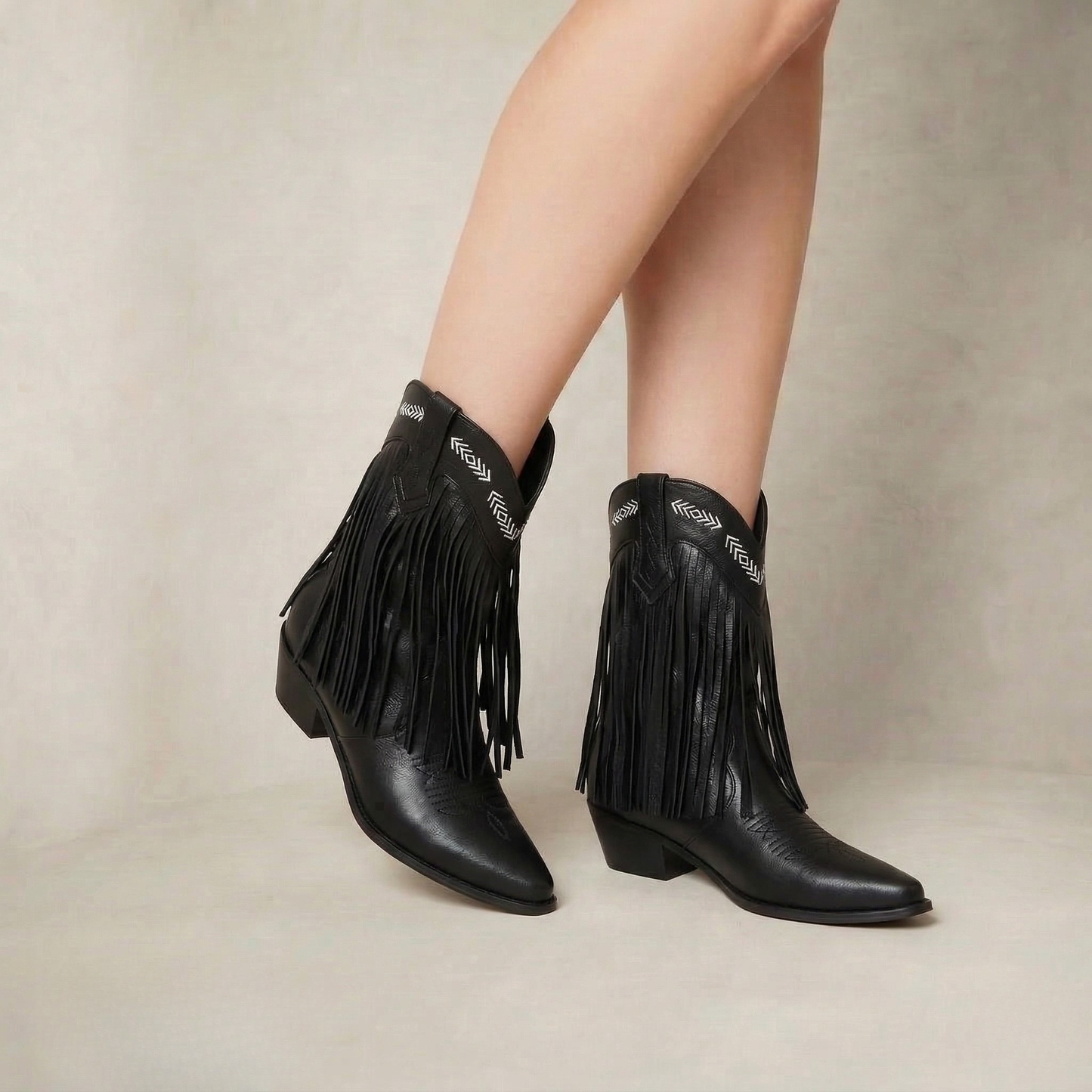 Oriana | Layered Fringe Western Block Heel Boots