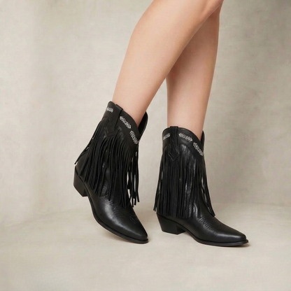 Oriana | Layered Fringe Western Block Heel Boots