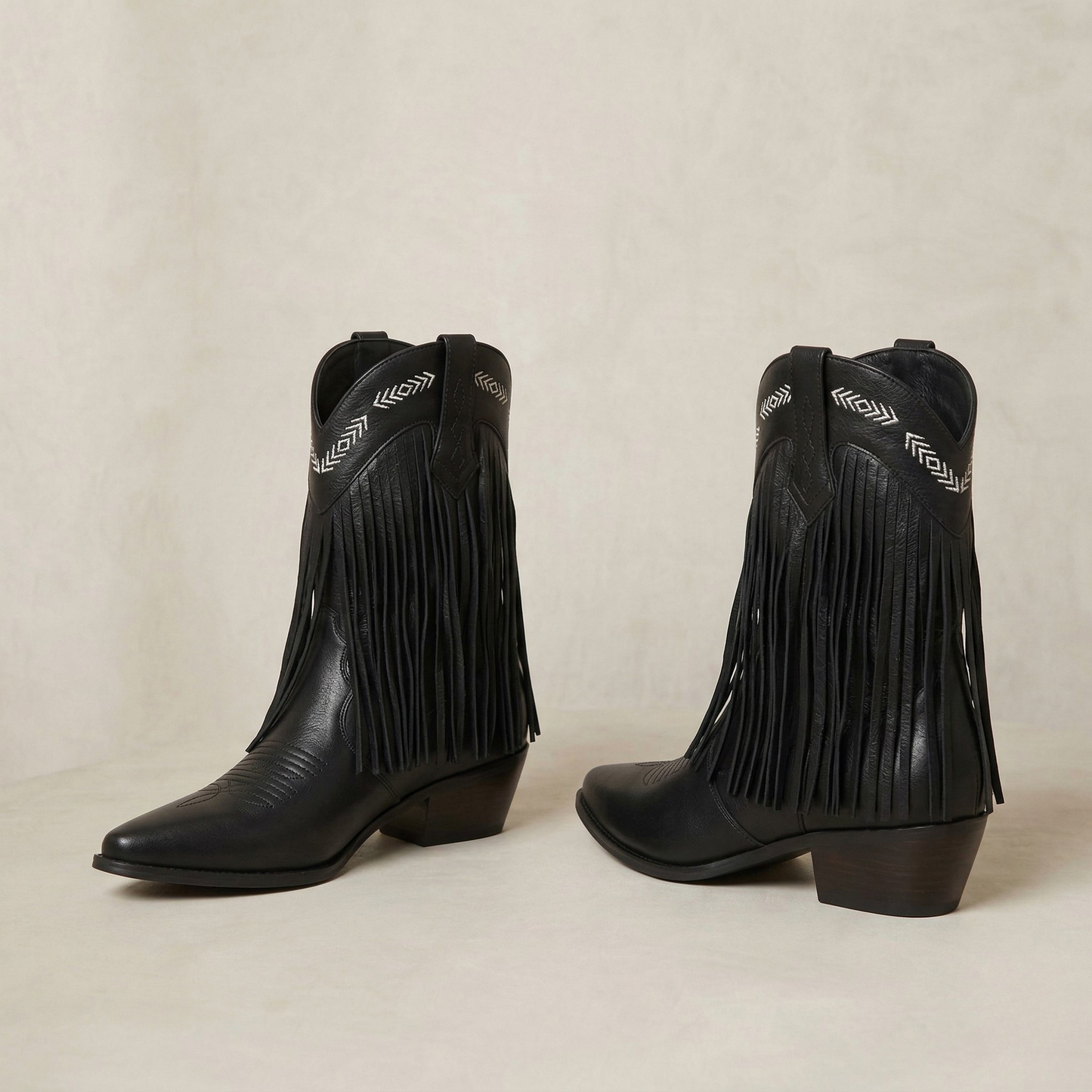 Oriana | Layered Fringe Western Block Heel Boots