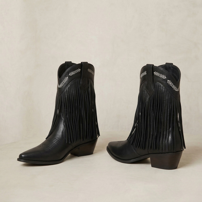 Oriana | Layered Fringe Western Block Heel Boots