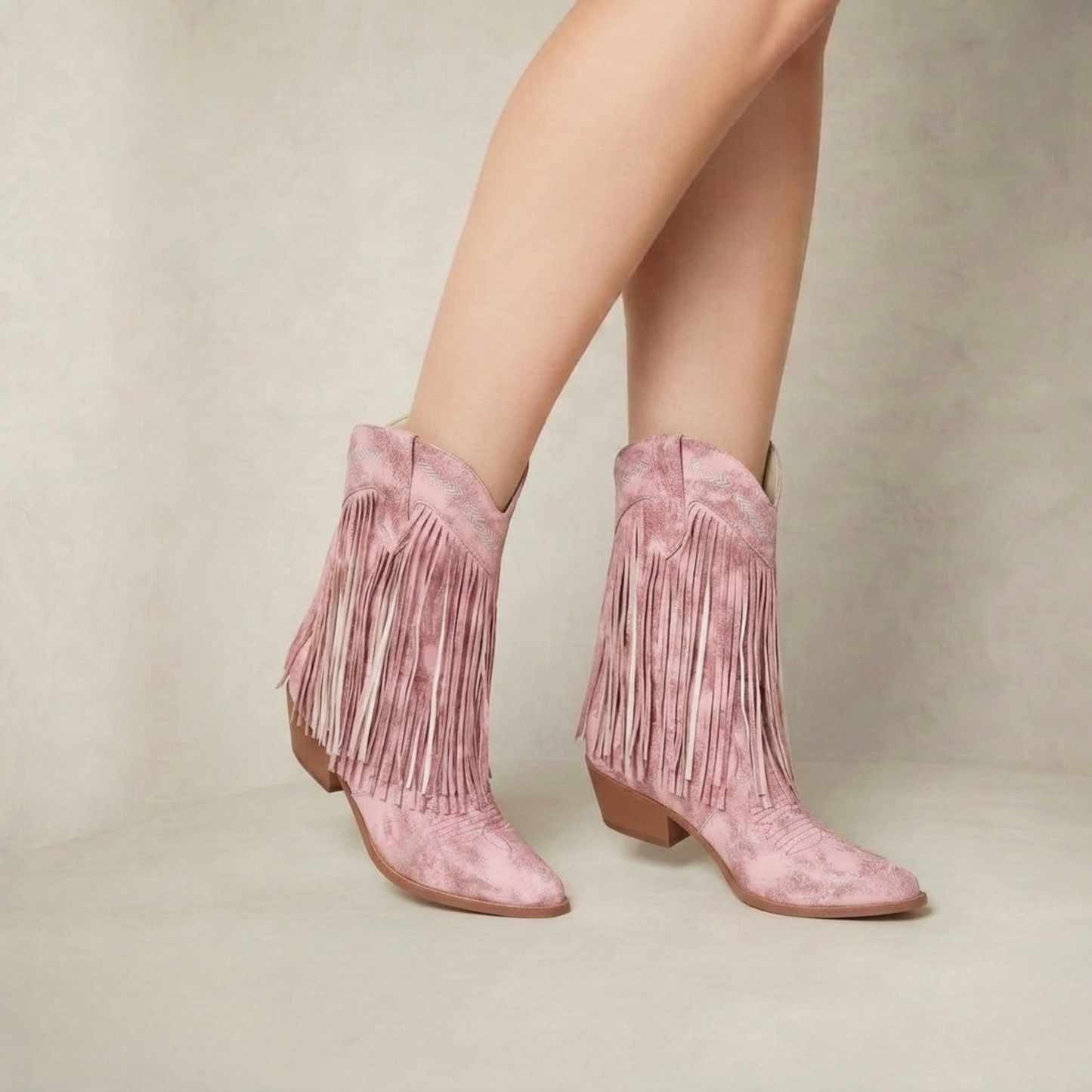 Oriana | Layered Fringe Western Block Heel Boots
