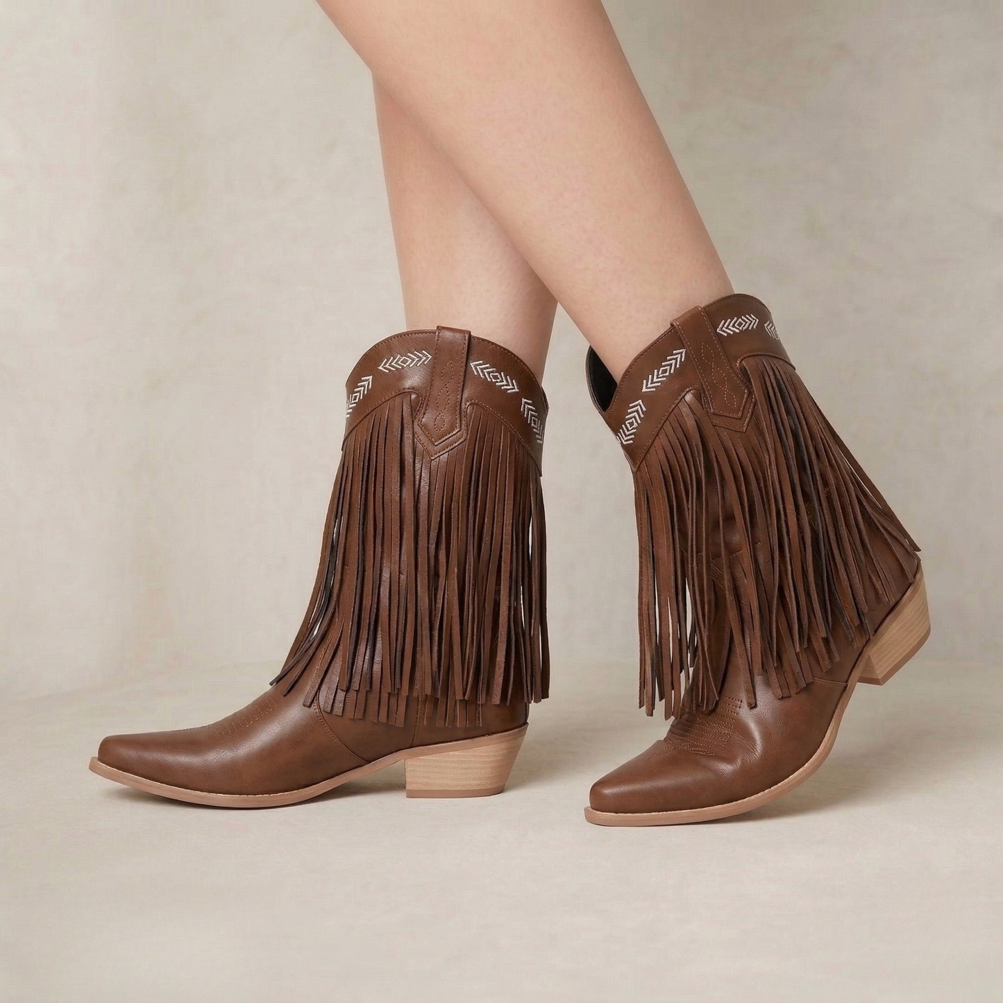 Oriana | Layered Fringe Western Block Heel Boots