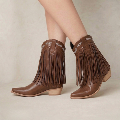 Oriana | Layered Fringe Western Block Heel Boots